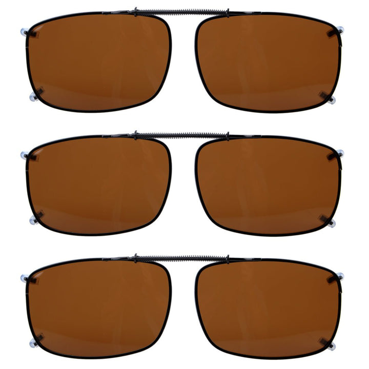 3 Pack Wide Lens Clip on Polarized Sunglasses C60 (58MMx38MM)