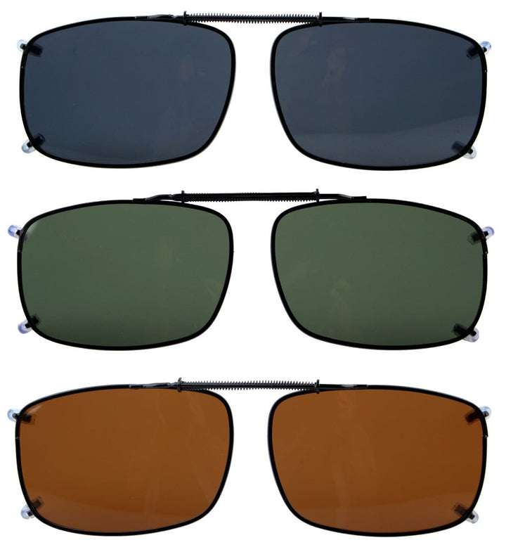 3 Pack Wide Lens Clip on Polarized Sunglasses C60 (58MMx38MM)