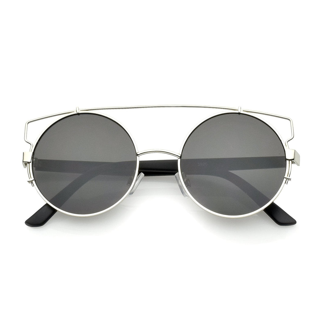 Retro Modern Oversize Round Flat Lens Crossbar Sunglasses A540