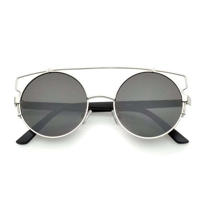 Retro Modern Oversize Round Flat Lens Crossbar Sunglasses A540