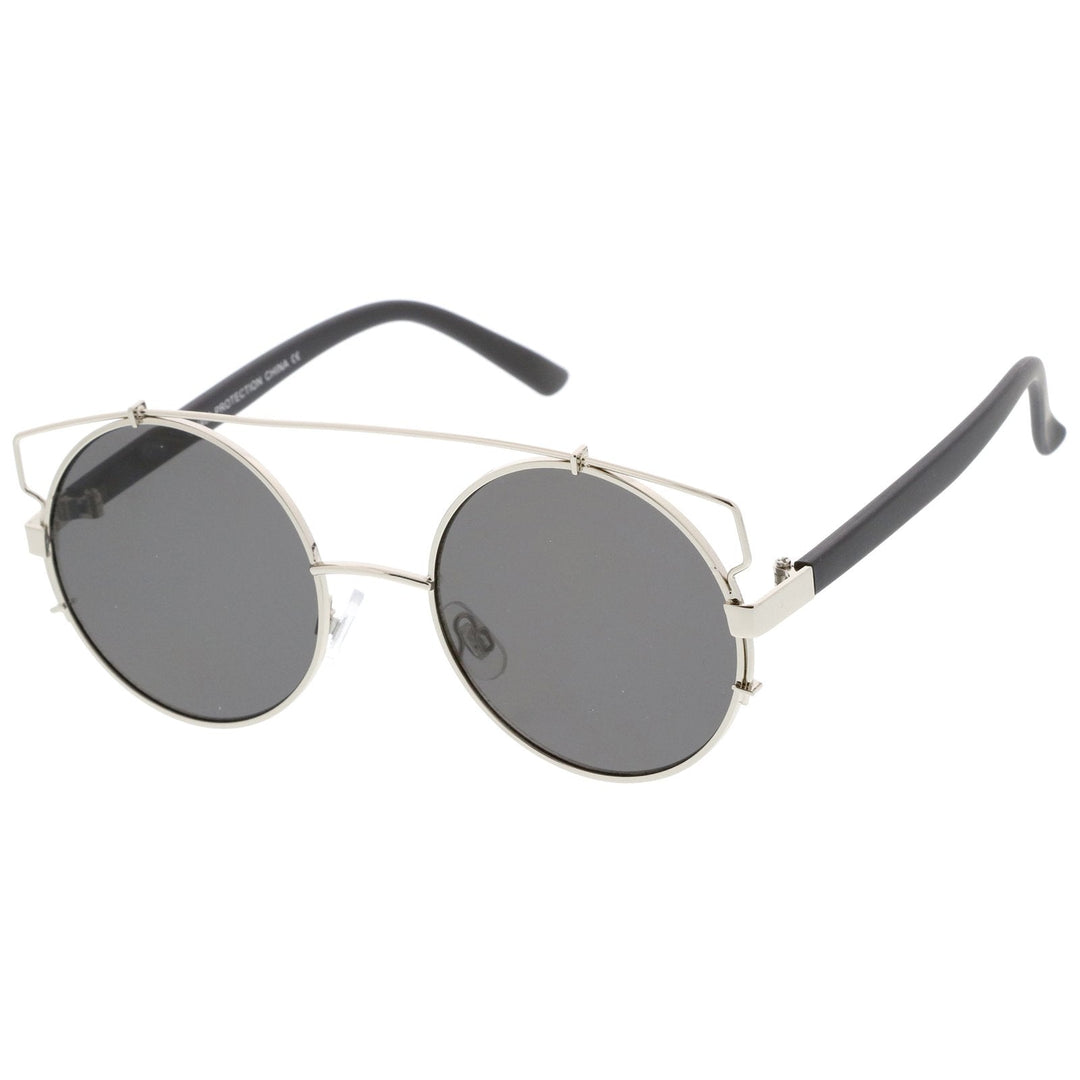 Retro Modern Oversize Round Flat Lens Crossbar Sunglasses A540