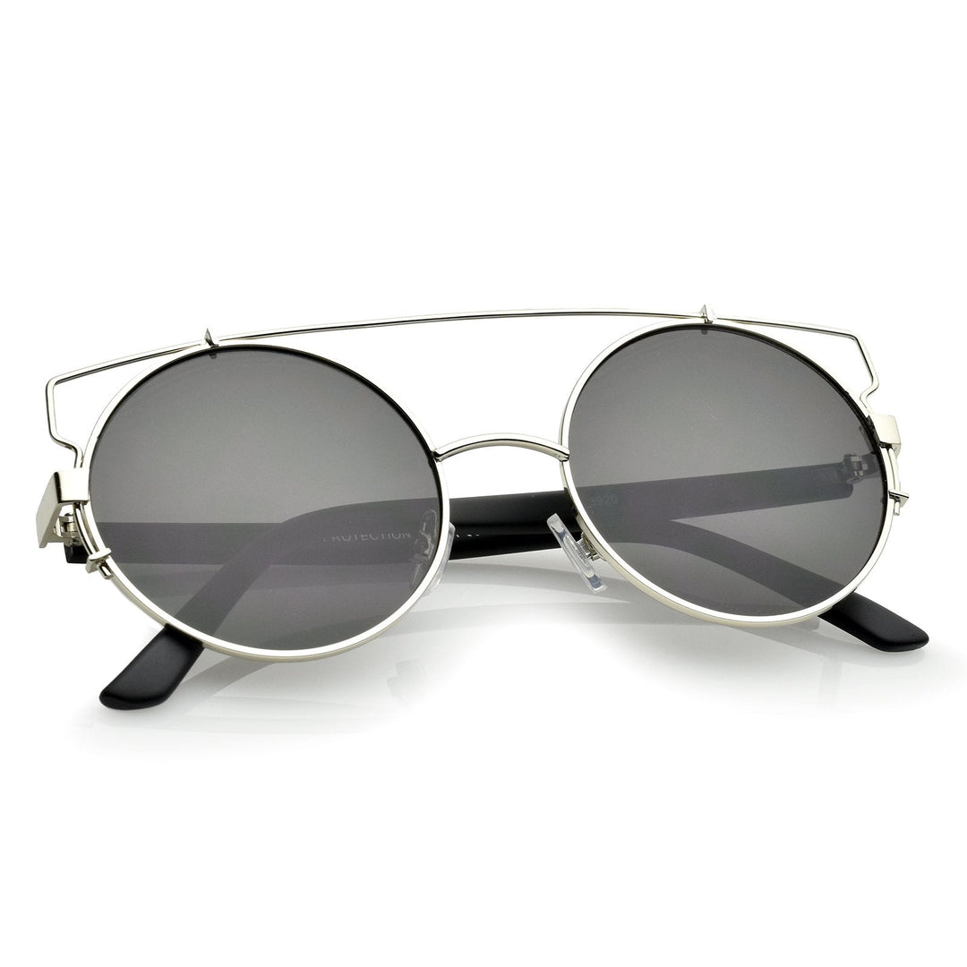 Retro Modern Oversize Round Flat Lens Crossbar Sunglasses A540
