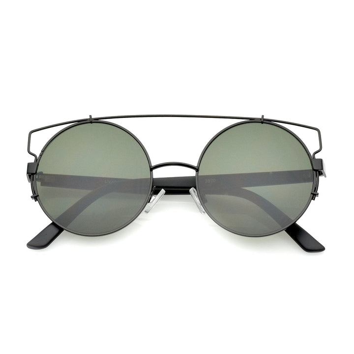 Retro Modern Oversize Round Flat Lens Crossbar Sunglasses A540
