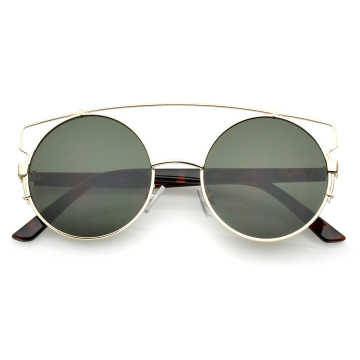 Retro Modern Oversize Round Flat Lens Crossbar Sunglasses A540