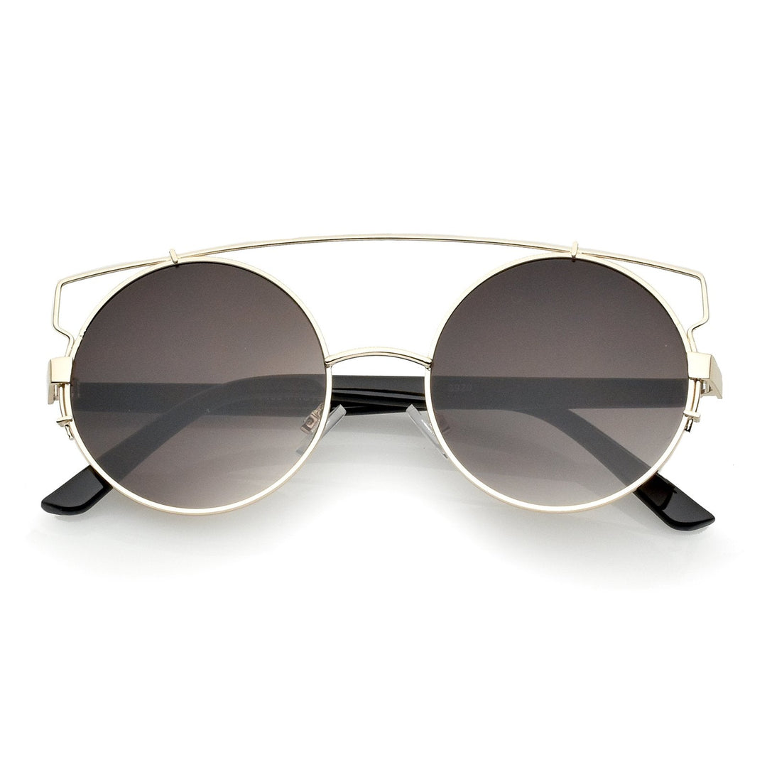 Retro Modern Oversize Round Flat Lens Crossbar Sunglasses A540