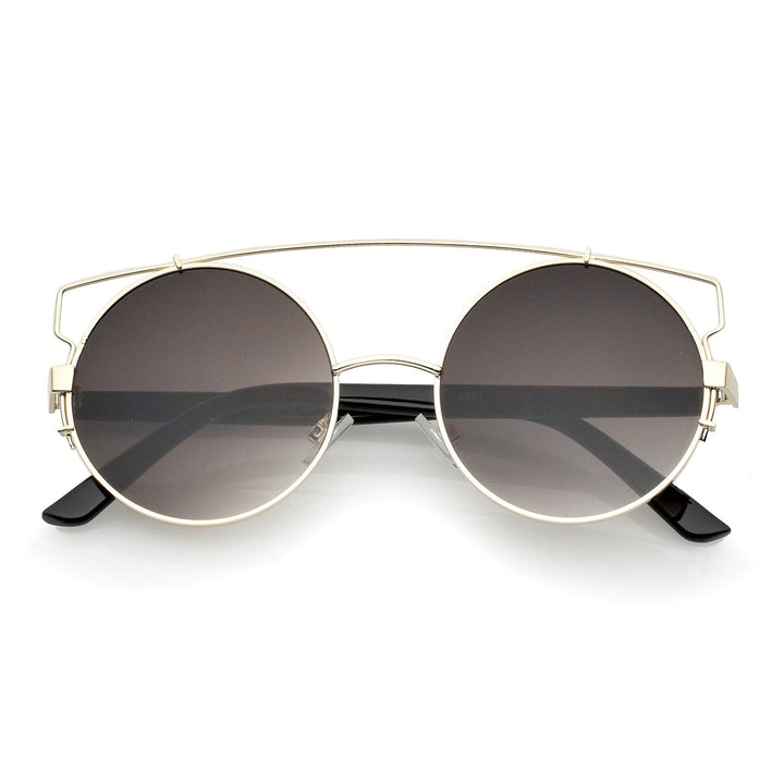 Retro Modern Oversize Round Flat Lens Crossbar Sunglasses A540