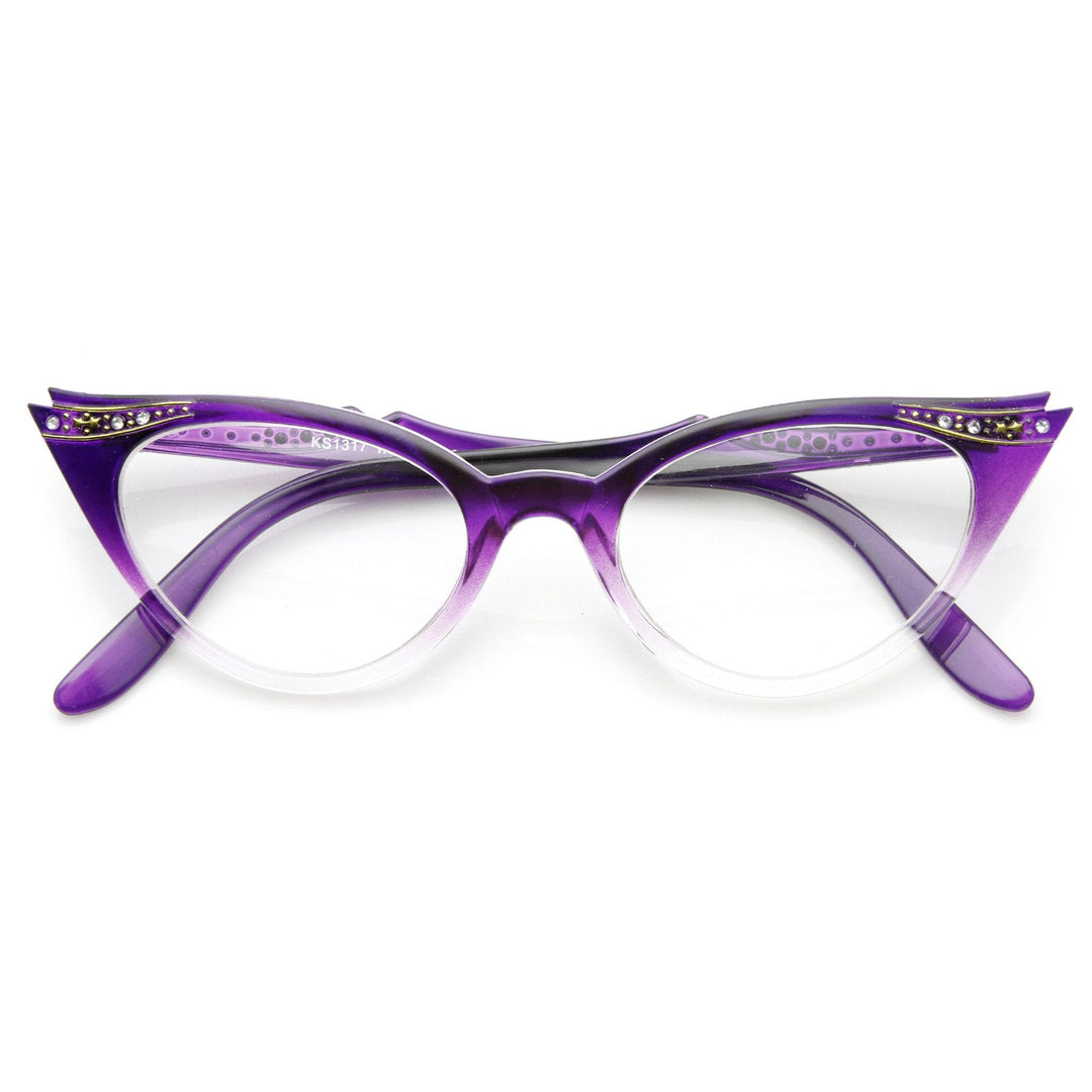 Vintage 1950's Womens Cat Eye Clear Lens Glasses 8783