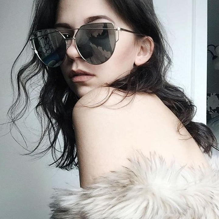 Oversize Thin Cross Brow Mirrored Flat Lens Sunglasses A545