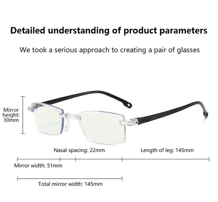 4-Pack Men's Rectangular Rimless Blue Light Blocking Reading Glasses