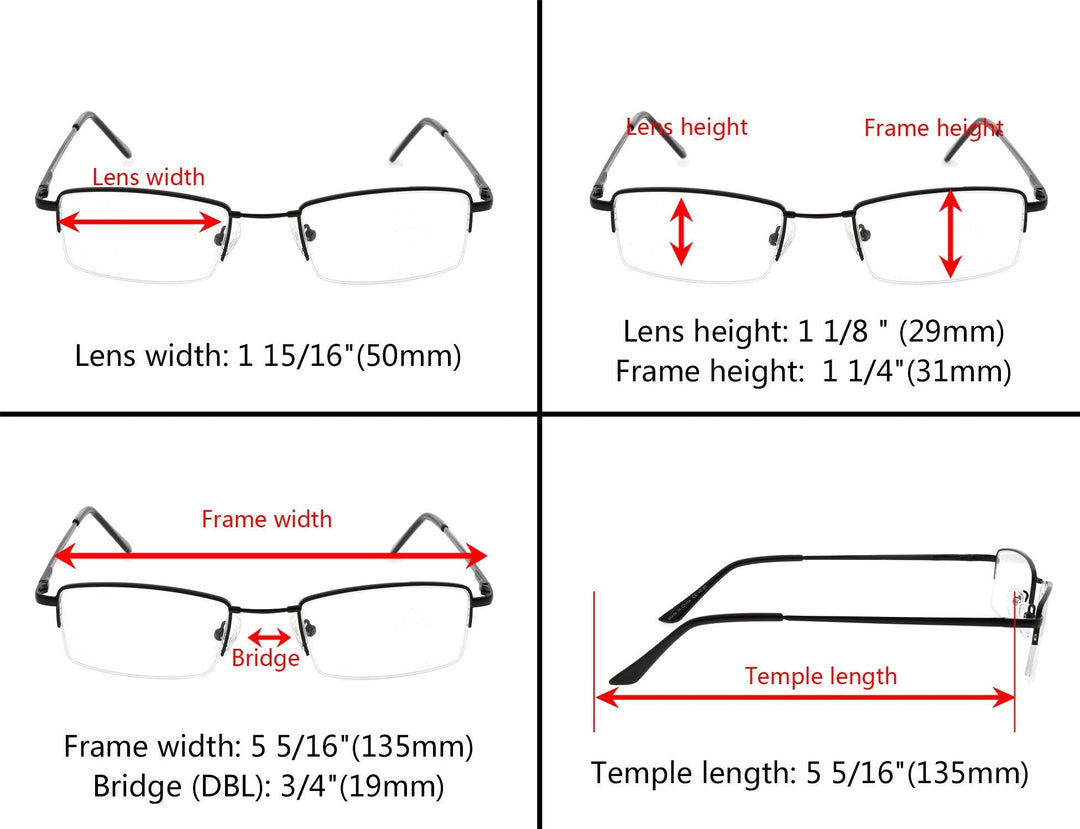 Paquete de 4 gafas de lectura con puente de metal con memoria flexible