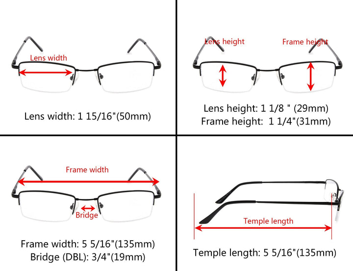 Paquete de 4 gafas de lectura con puente de metal con memoria flexible