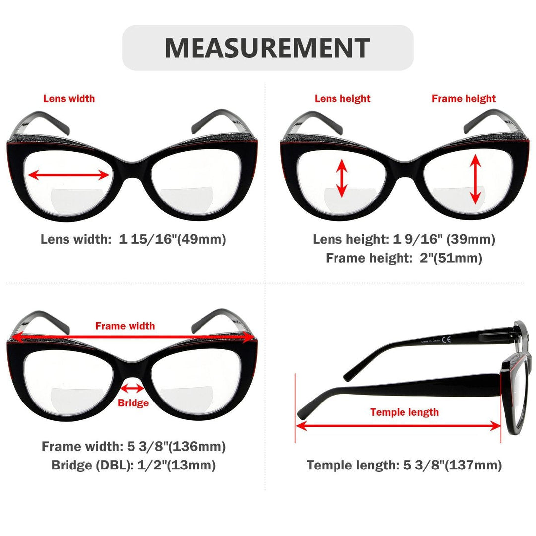4 Pack Stylish Cat-eye Bifocal Reading Glasses Cute Readers BR2118