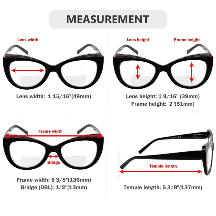 4 Pack Stylish Cat-eye Bifocal Reading Glasses Cute Readers BR2118
