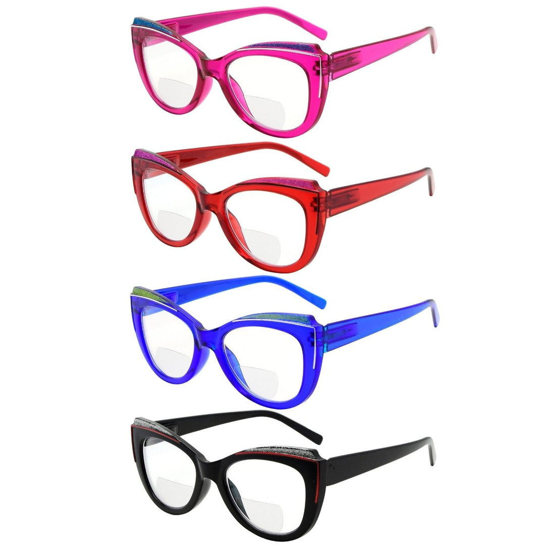 4 Pack Stylish Cat-eye Bifocal Reading Glasses Cute Readers BR2118