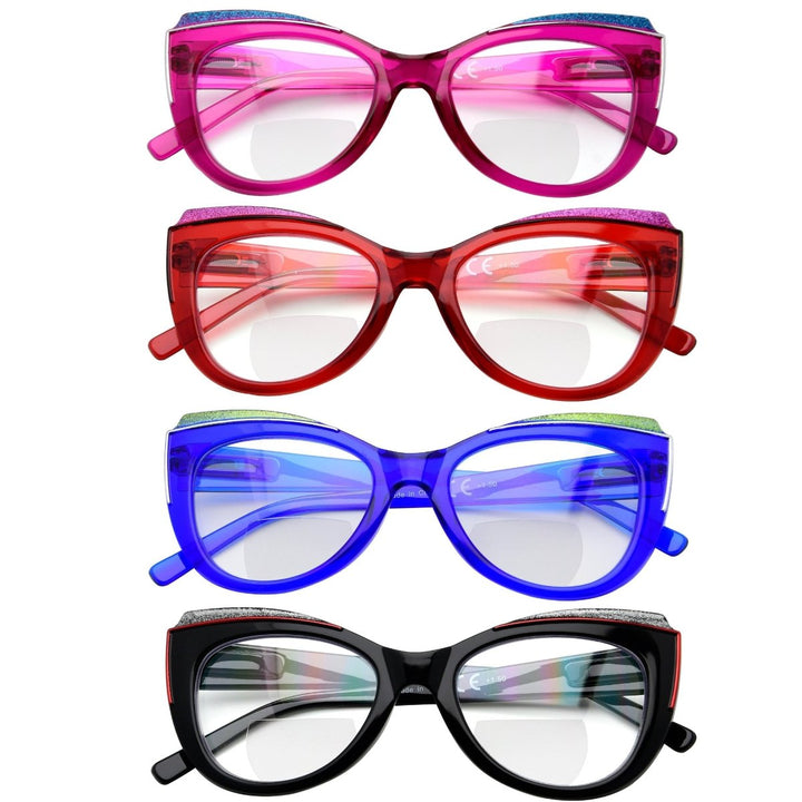 4 Pack Stylish Cat-eye Bifocal Reading Glasses Cute Readers BR2118