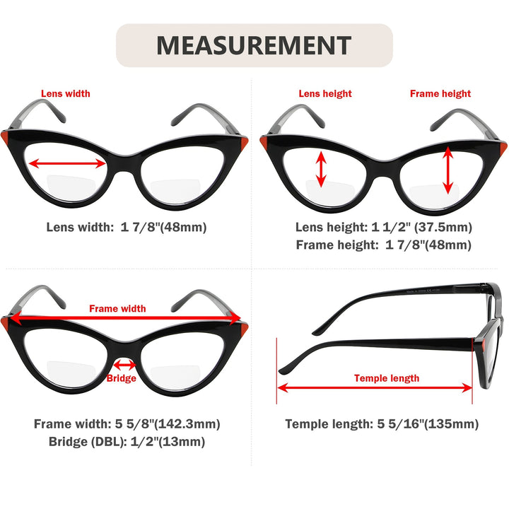 4 Pack Cat Eye Readers Bifocal Reading Glasses