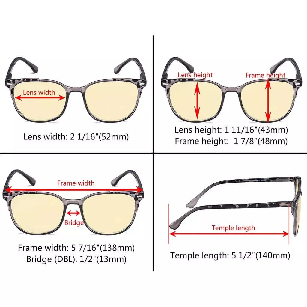 4 Pack Blue Light Filter Browline Glass Hipster Style TM9001D