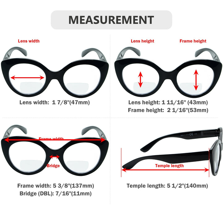 4 Pack Cat Eye Bifocal Reading Glasses