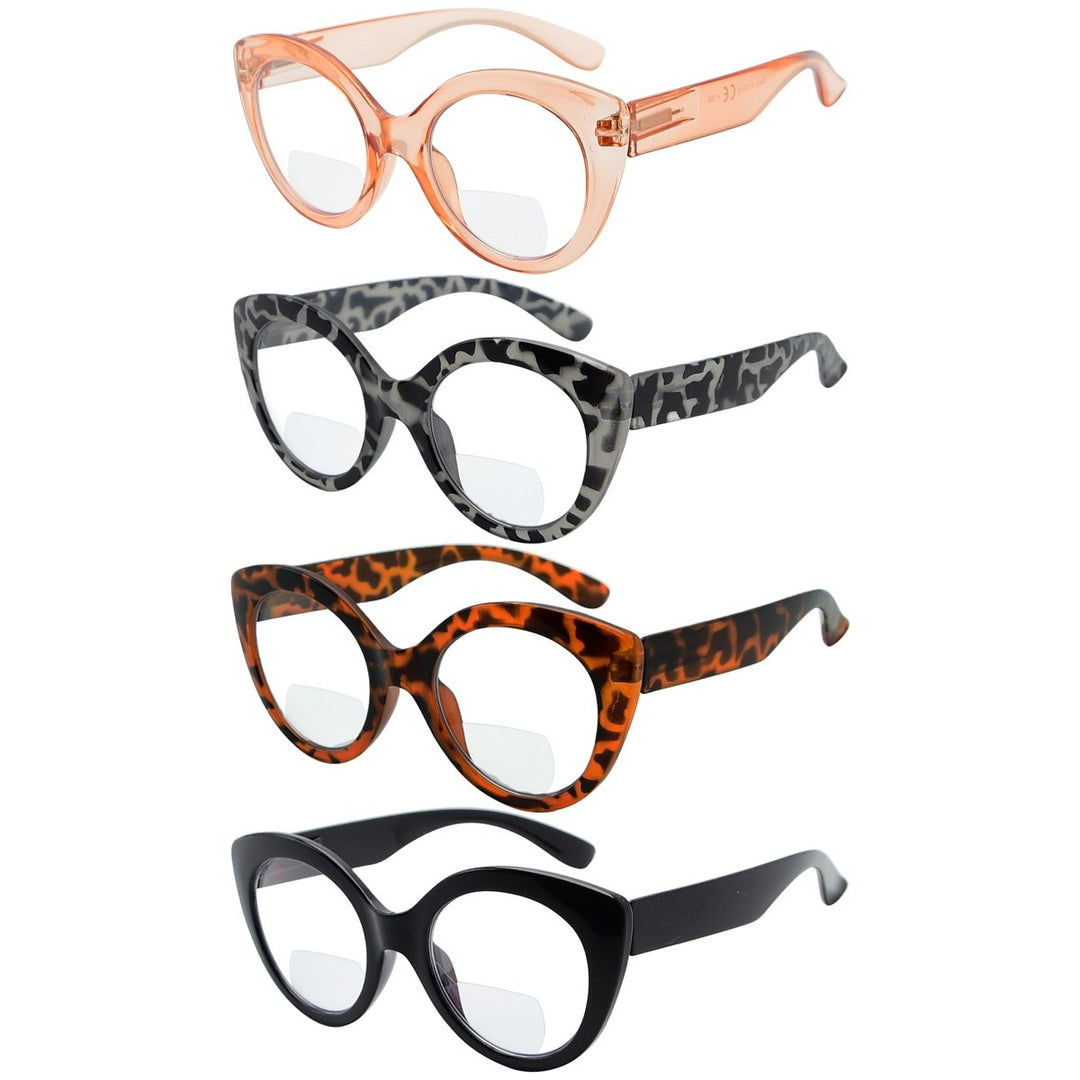 4 Pack Cat Eye Bifocal Reading Glasses