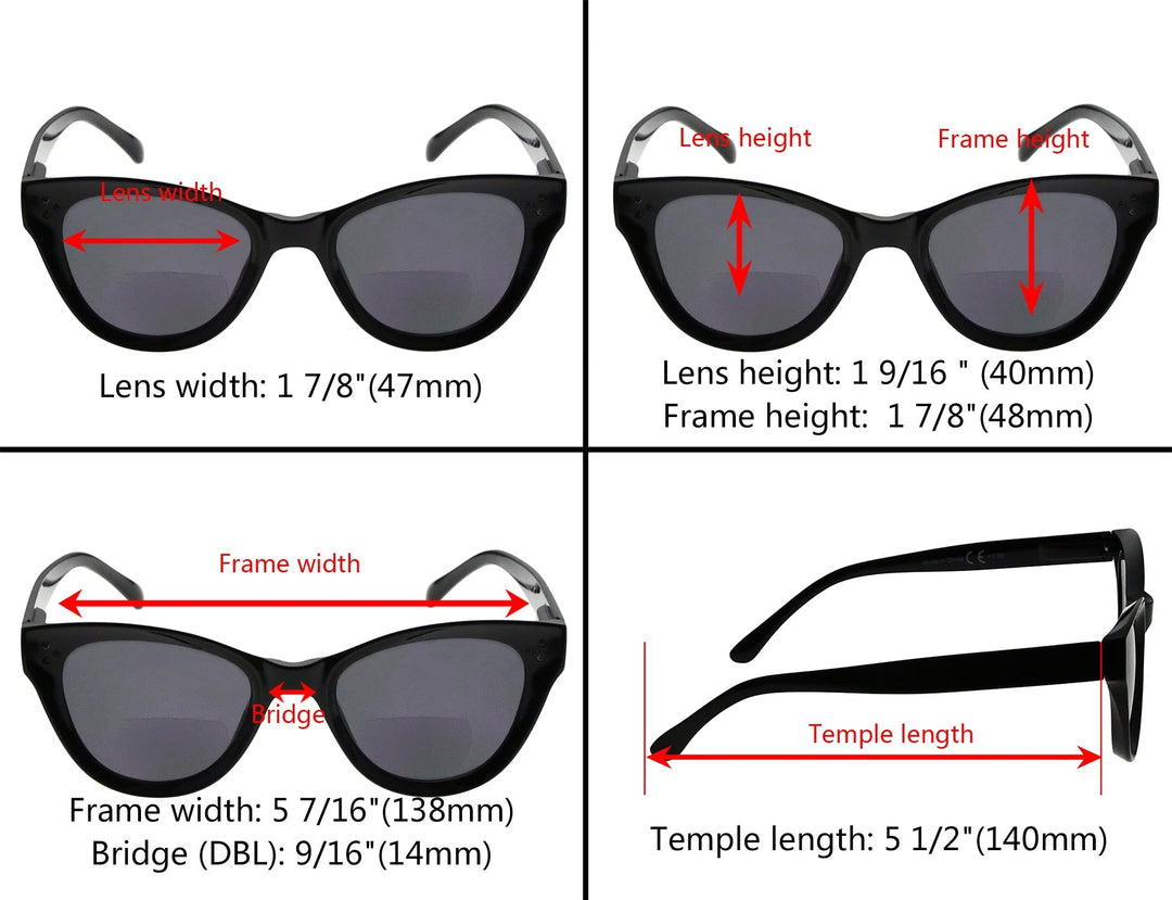 4 Pack Cat-eye Thicker Frame Bifocal Sunglasses SBR9108