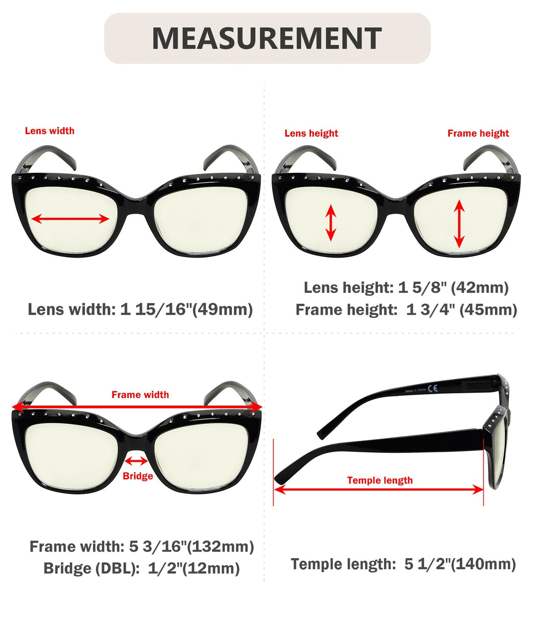 4 Pack Cat-eye Blue Light Filter Reading Glasses UVR2015