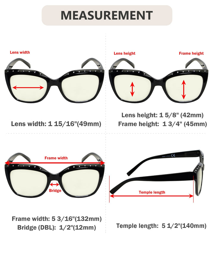 4 Pack Cat-eye Blue Light Filter Reading Glasses UVR2015