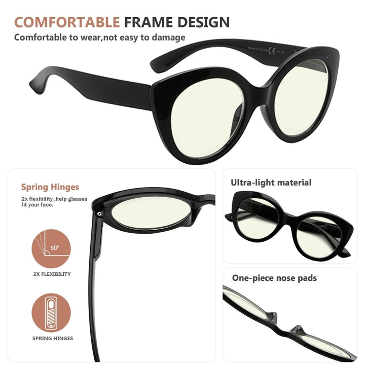 4 Pack Cat Eye Blue Light Filter Readers