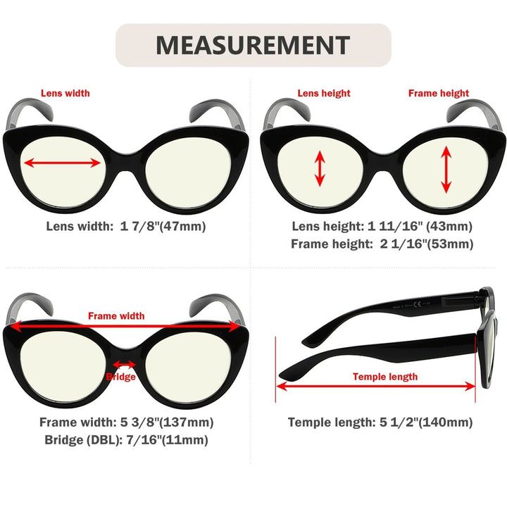 4 Pack Cat Eye Blue Light Filter Readers