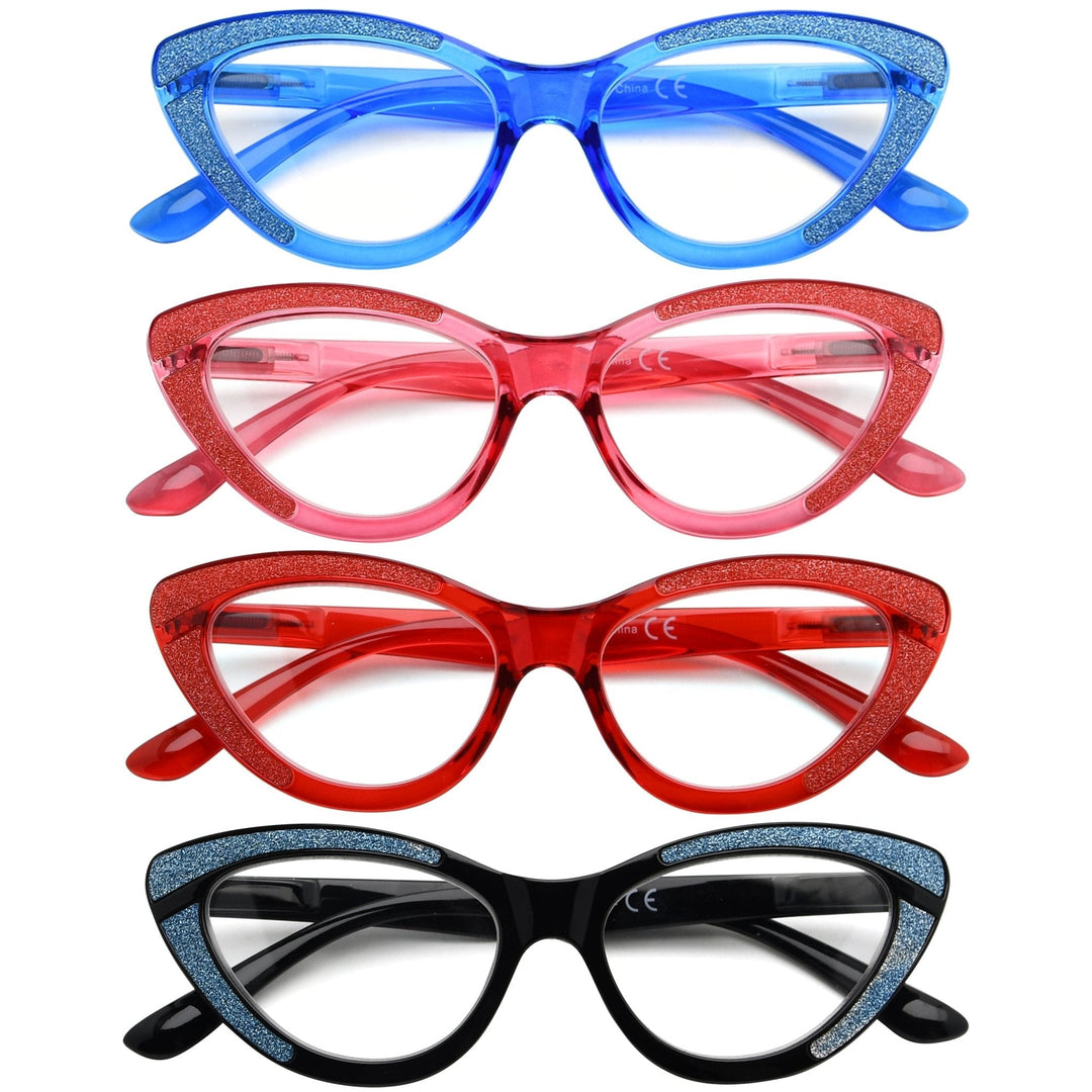 4 Pack Cat Eye Chic Reading Glasses