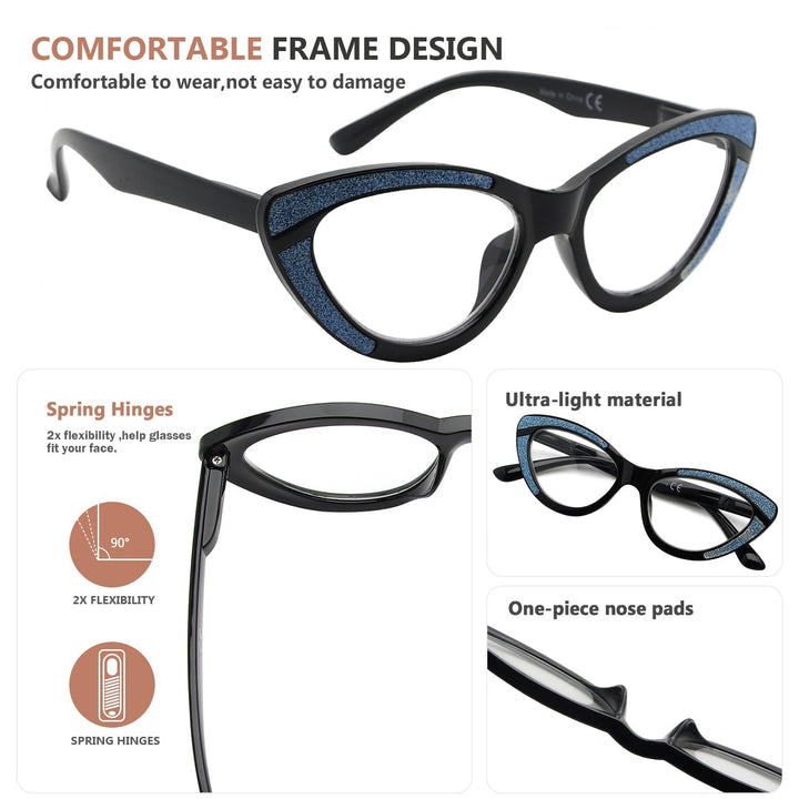 4 Pack Cat Eye Chic Reading Glasses