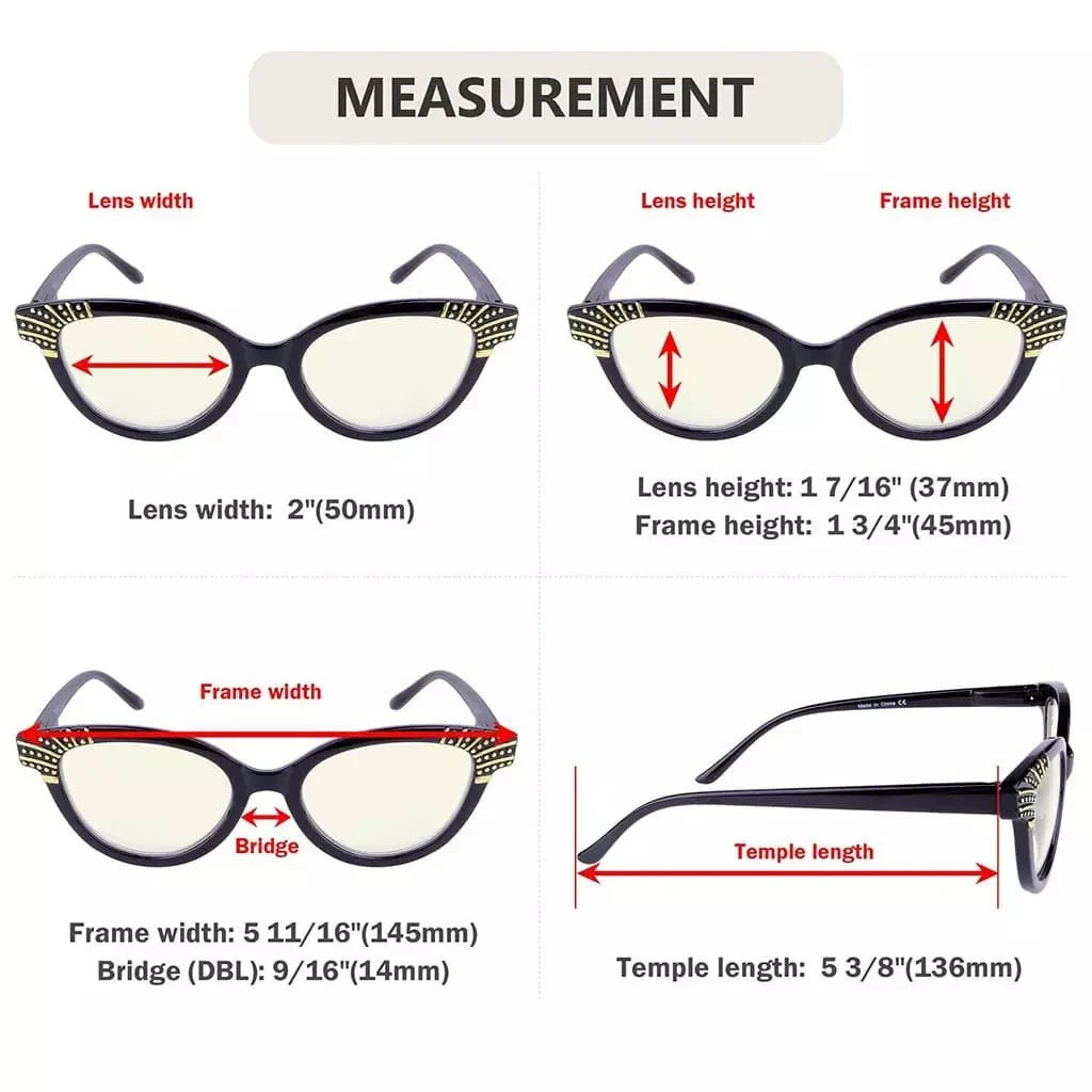 4 Pack Cat-eye Reading Glasses Blue Light Filter UV2123
