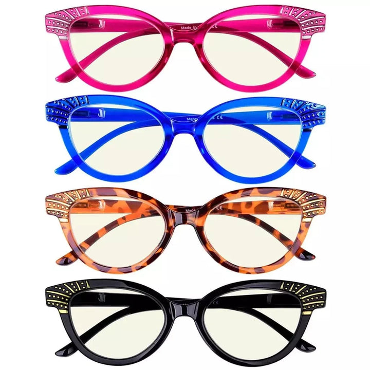 4 Pack Cat-eye Reading Glasses Blue Light Filter UV2123