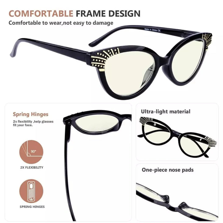 4 Pack Cat-eye Reading Glasses Blue Light Filter UV2123