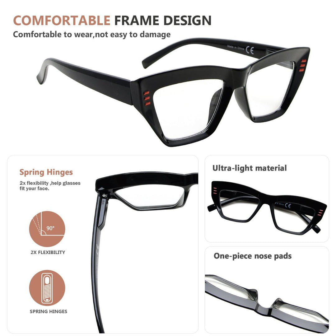 4 Pack Cat-eye Reading Glasses Thicker Frame Readers R2017