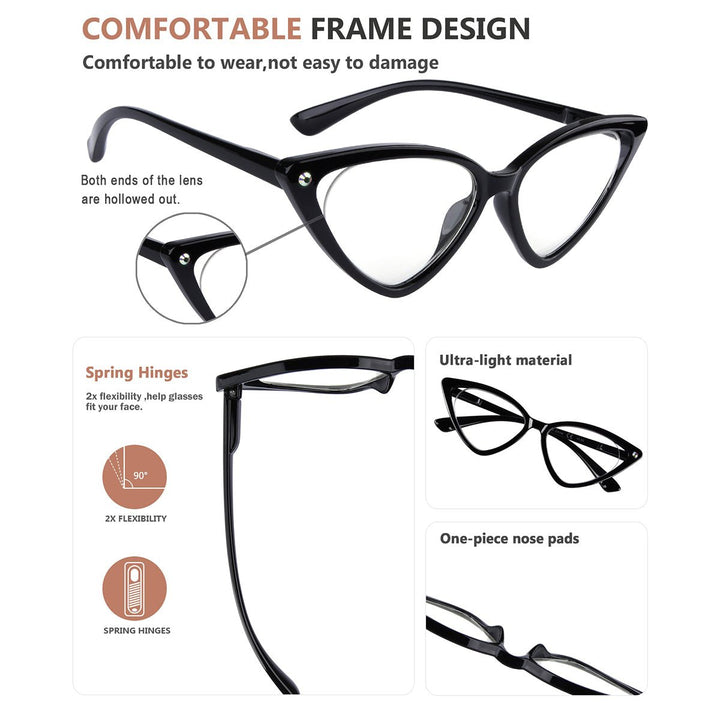 4 Pack Cat Eye Reading Glasses Stylish Readers