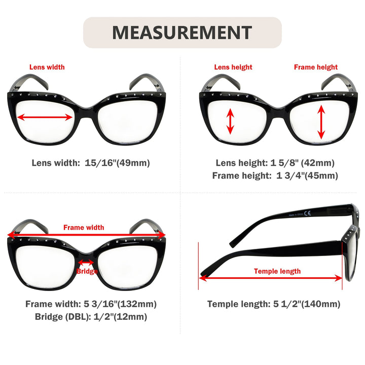 4 Pack Cat Eye Rhinestone Reading Glasses R2015