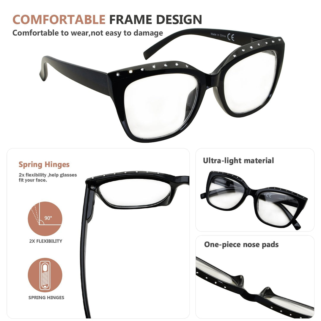 4 Pack Cat Eye Rhinestone Reading Glasses R2015