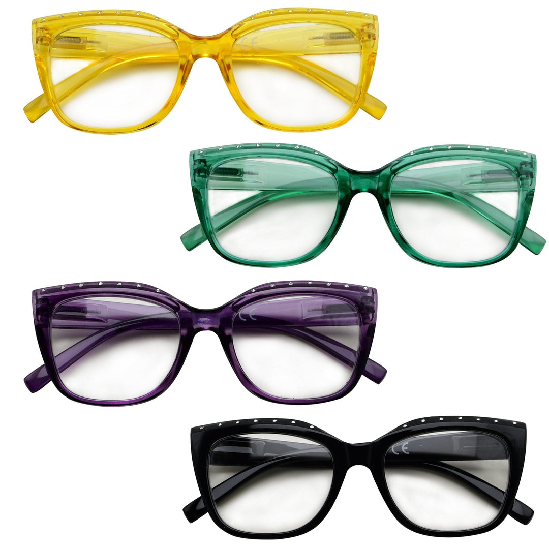 4 Pack Cat Eye Rhinestone Reading Glasses R2015