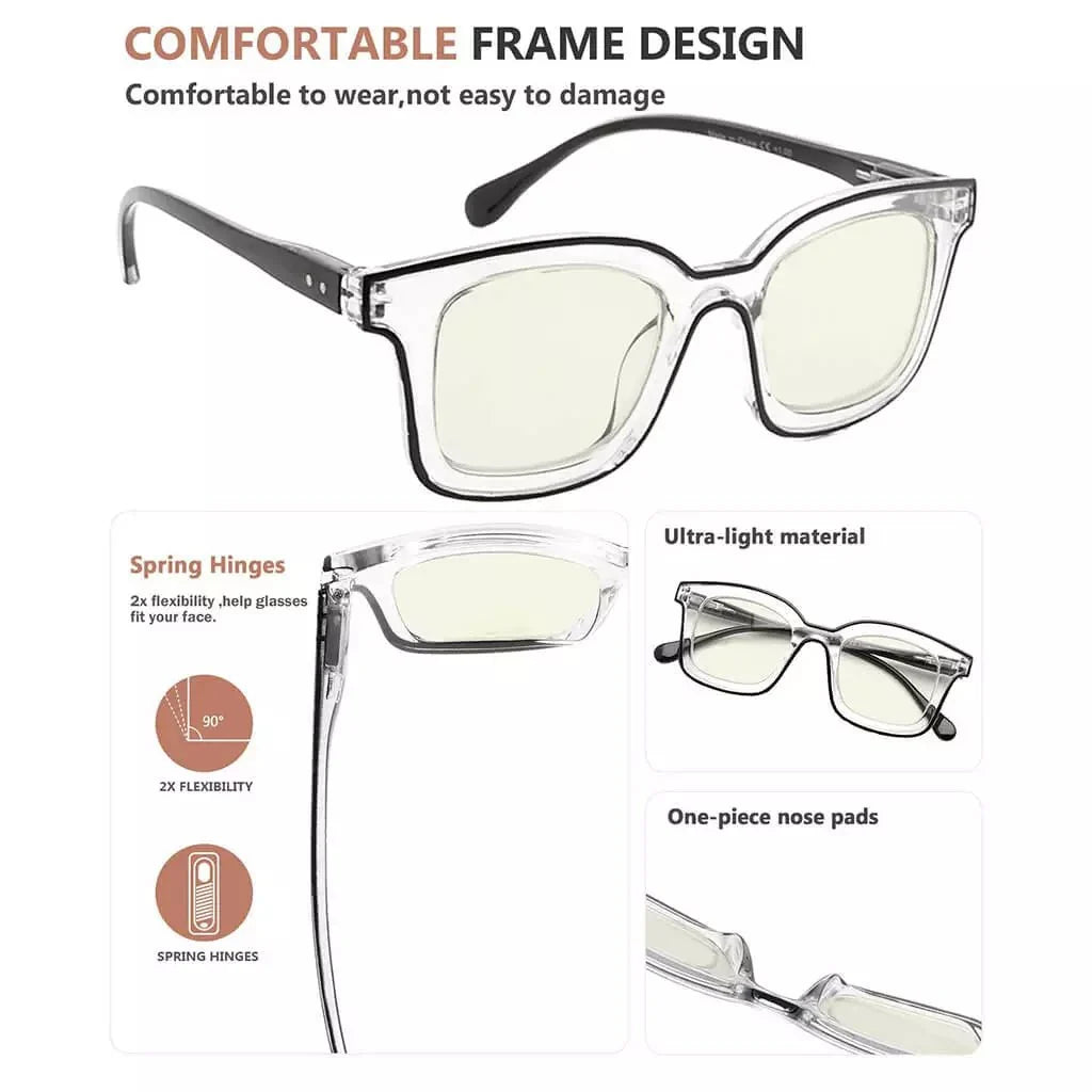 4 Pack Chic Square Blue Light Filter Reading Glasses UV2105