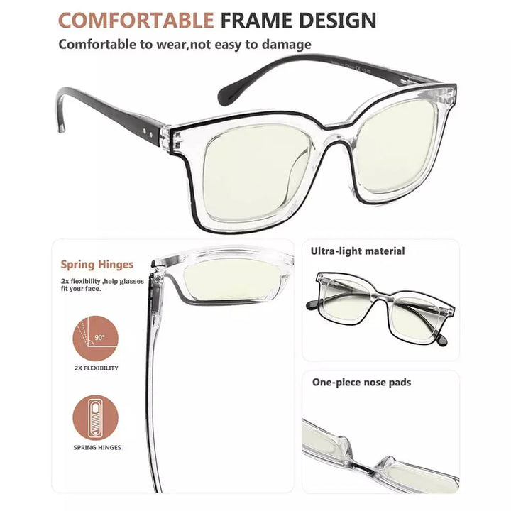 4 Pack Chic Square Blue Light Filter Reading Glasses UV2105