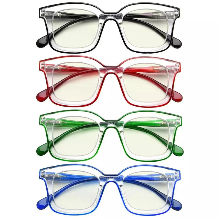 4 Pack Chic Square Blue Light Filter Reading Glasses UV2105