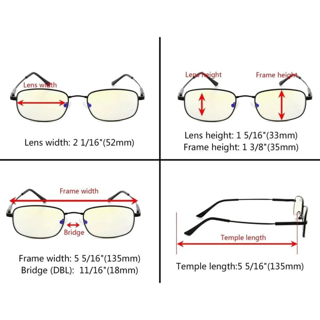 4 Pack Classic Rectangle Blue Light Filter Readers UVR1703