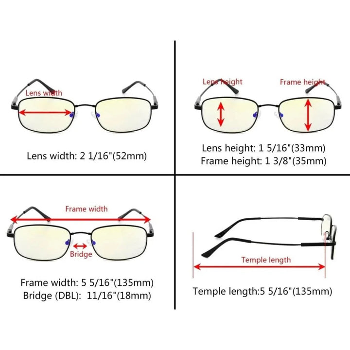 4 Pack Classic Rectangle Blue Light Filter Readers UVR1703