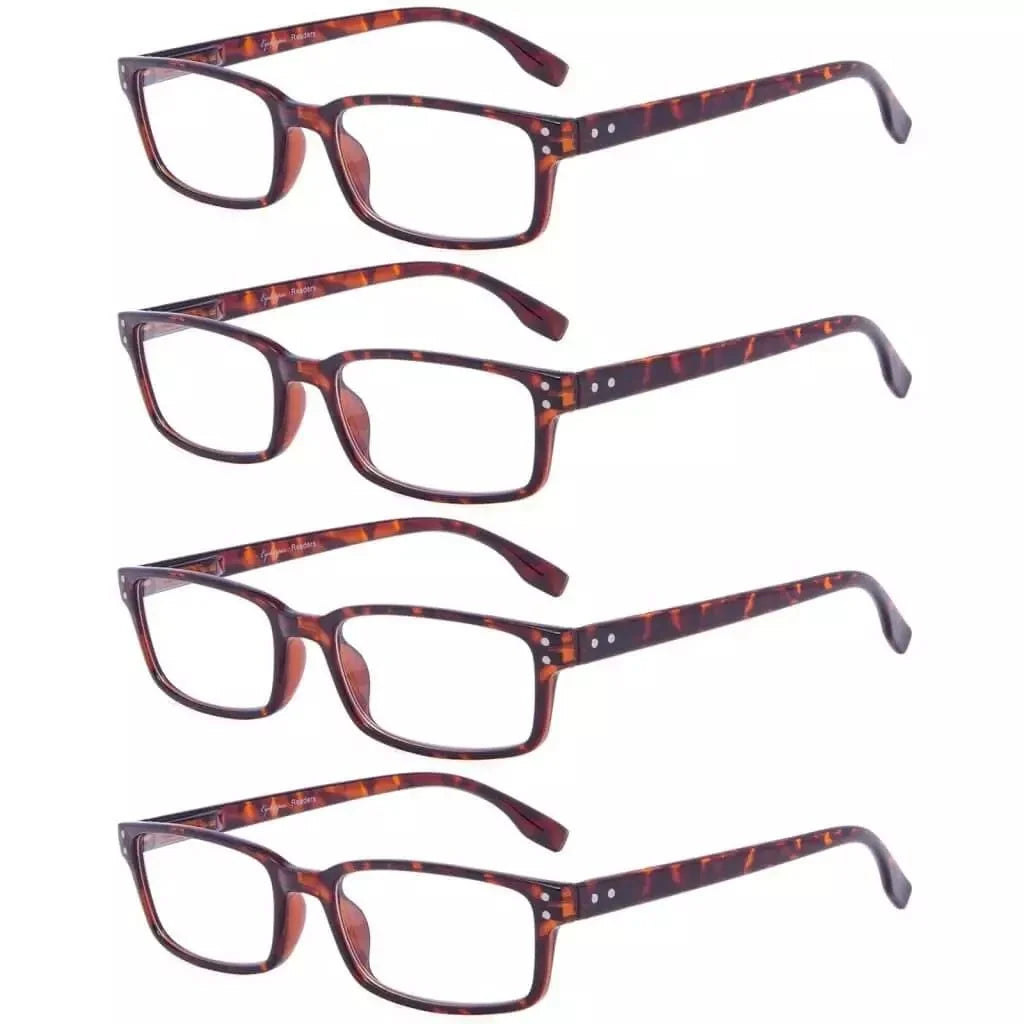 4 Pack Classical Rectangular Reading Glasses Comfort Readers R097-A