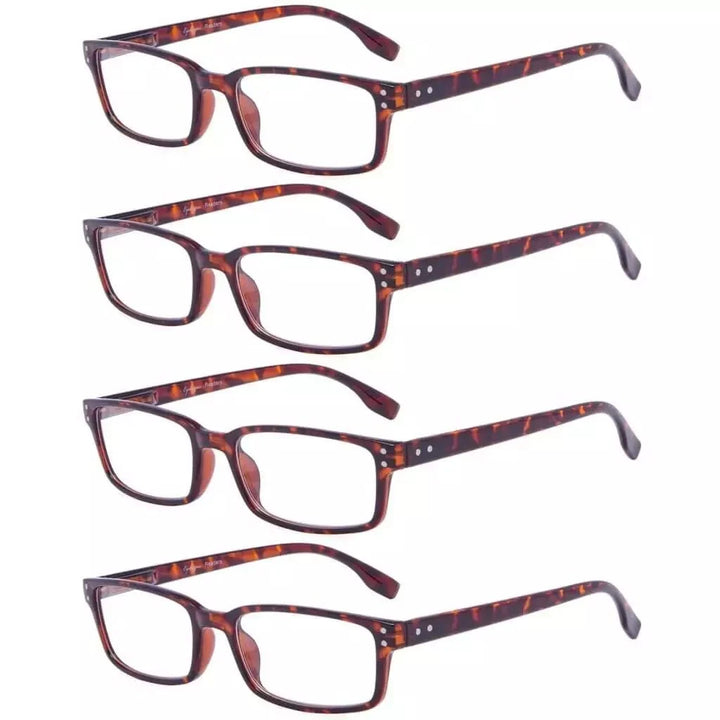 4 Pack Classical Rectangular Reading Glasses Comfort Readers R097-A