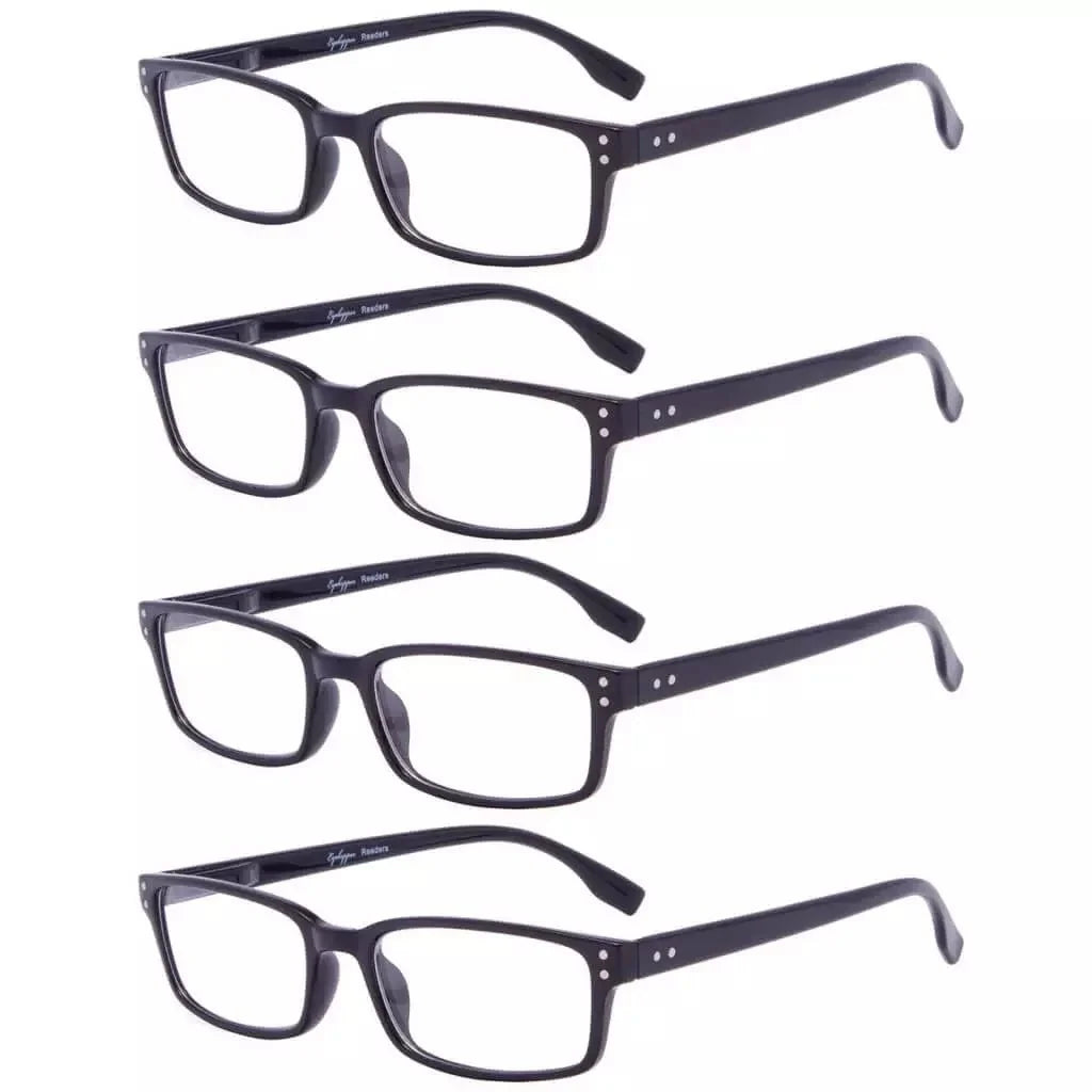 4 Pack Classical Rectangular Reading Glasses Comfort Readers R097-A