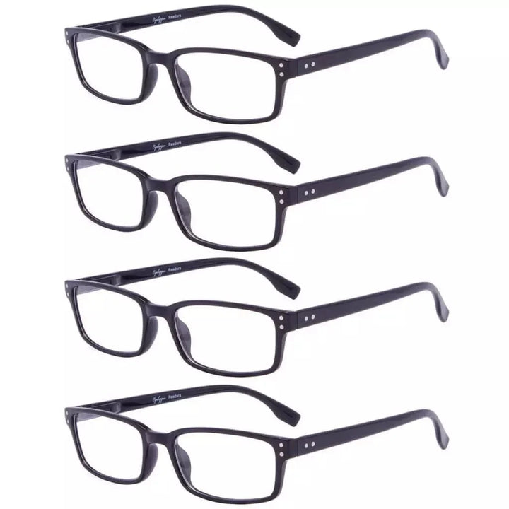 4 Pack Classical Rectangular Reading Glasses Comfort Readers R097-A