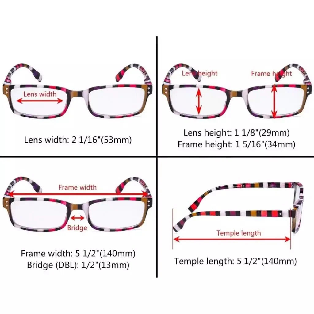 4 Pack Colorful Stripe Design Reading Glasses R097S