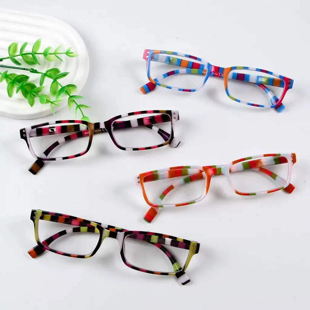 4 Pack Colorful Stripe Design Reading Glasses R097S