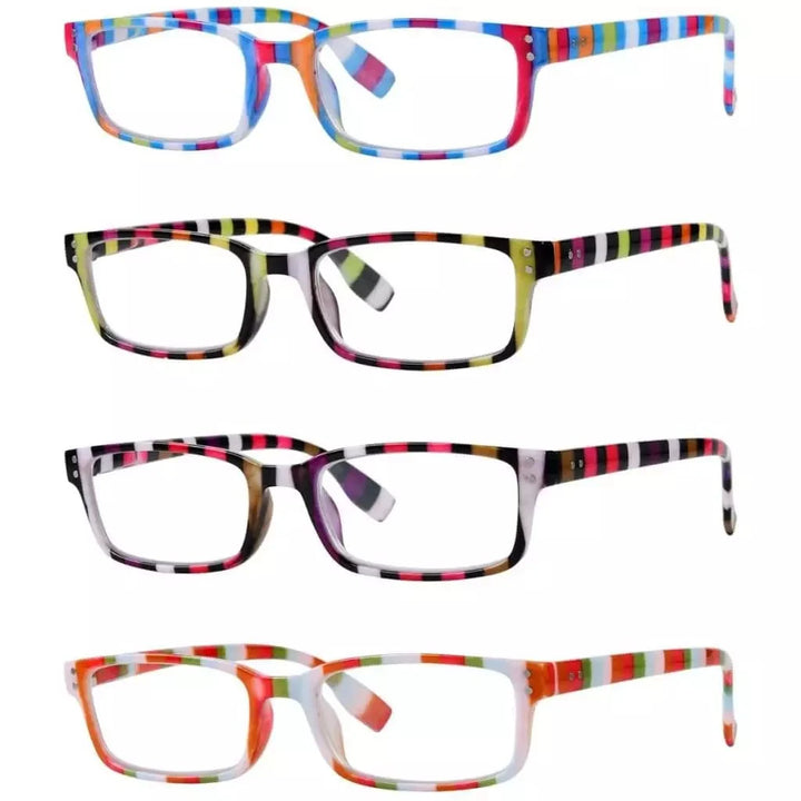 4 Pack Colorful Stripe Design Reading Glasses R097S